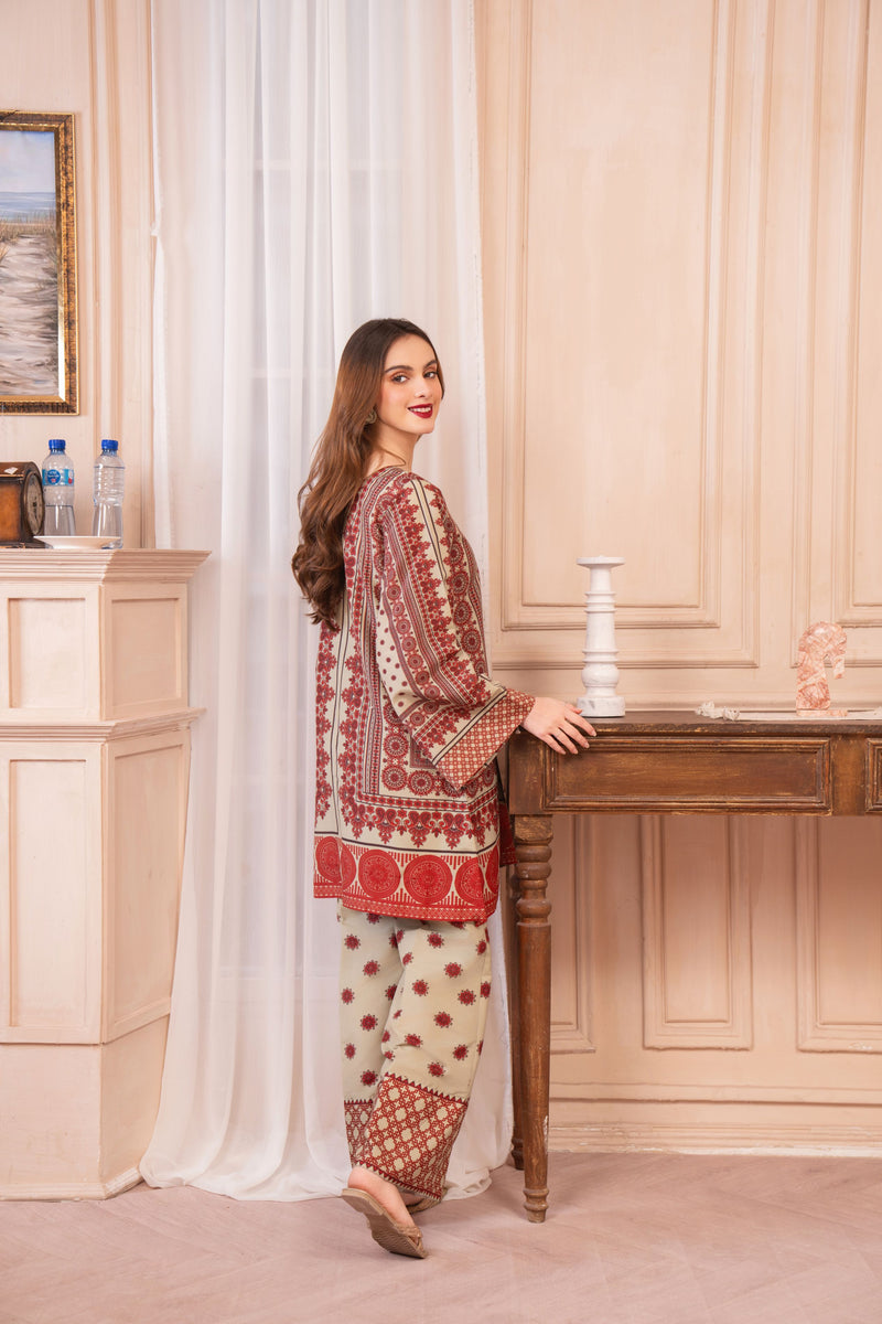 Beige and Maroon Ethnic Print Coord Set – Grip Coords by Sakeena Hasan GCS8