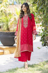 Radiant Red Embroidered 3pc Raw Silk Suit – Ros1 by Gul Warun