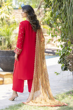 Radiant Red Embroidered 3pc Raw Silk Suit – Ros1 by Gul Warun