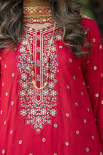 Radiant Red Embroidered 3pc Raw Silk Suit – Ros1 by Gul Warun