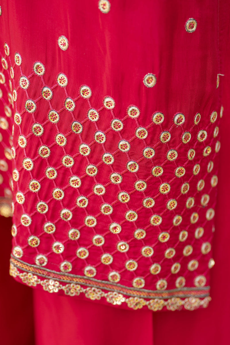 Radiant Red Embroidered 3pc Raw Silk Suit – Ros1 by Gul Warun