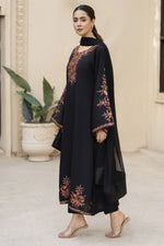 Elegant Black Embroidered 3pc Poly Linen Suit – GWPL01 by Gul Warun