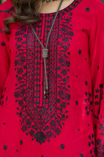 Deep Pink & Black Embroidered 3pc Raw Silk Suit – Ros3 by Gul Warun