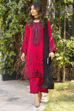 Deep Pink & Black Embroidered 3pc Raw Silk Suit – Ros3 by Gul Warun