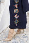 Zaiwa Navy Blue 2PC Ready to Wear Embroidered Linen Suit with Mirror Work LTZ7