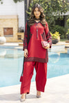 Ruby Red Embroidered 3pc Short Shirt & Farshi Shalwar Set – Ros6 by Gul Warun