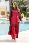 Ruby Red Embroidered 3pc Short Shirt & Farshi Shalwar Set – Ros6 by Gul Warun