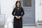 Zaiwa Black 2PC Ready to Wear Embroidered Linen Suit with Mirror Work LTZ8