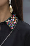Zaiwa Black 2PC Ready to Wear Embroidered Linen Suit with Mirror Work LTZ8