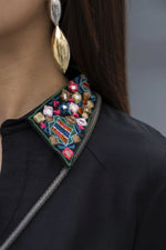 Zaiwa Black 2PC Ready to Wear Embroidered Linen Suit with Mirror Work LTZ8