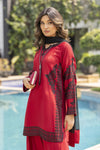 Ruby Red Embroidered 3pc Short Shirt & Farshi Shalwar Set – Ros6 by Gul Warun