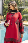 Ruby Red Embroidered 3pc Short Shirt & Farshi Shalwar Set – Ros6 by Gul Warun