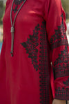 Ruby Red Embroidered 3pc Short Shirt & Farshi Shalwar Set – Ros6 by Gul Warun
