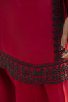 Ruby Red Embroidered 3pc Short Shirt & Farshi Shalwar Set – Ros6 by Gul Warun