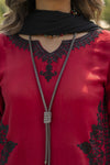 Ruby Red Embroidered 3pc Short Shirt & Farshi Shalwar Set – Ros6 by Gul Warun