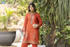 Rust Orange Embroidered 3pc Raw Silk Suit with Olive Dupatta – Ros7 by Gul Warun
