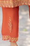 Rust Orange Embroidered 3pc Raw Silk Suit with Olive Dupatta – Ros7 by Gul Warun
