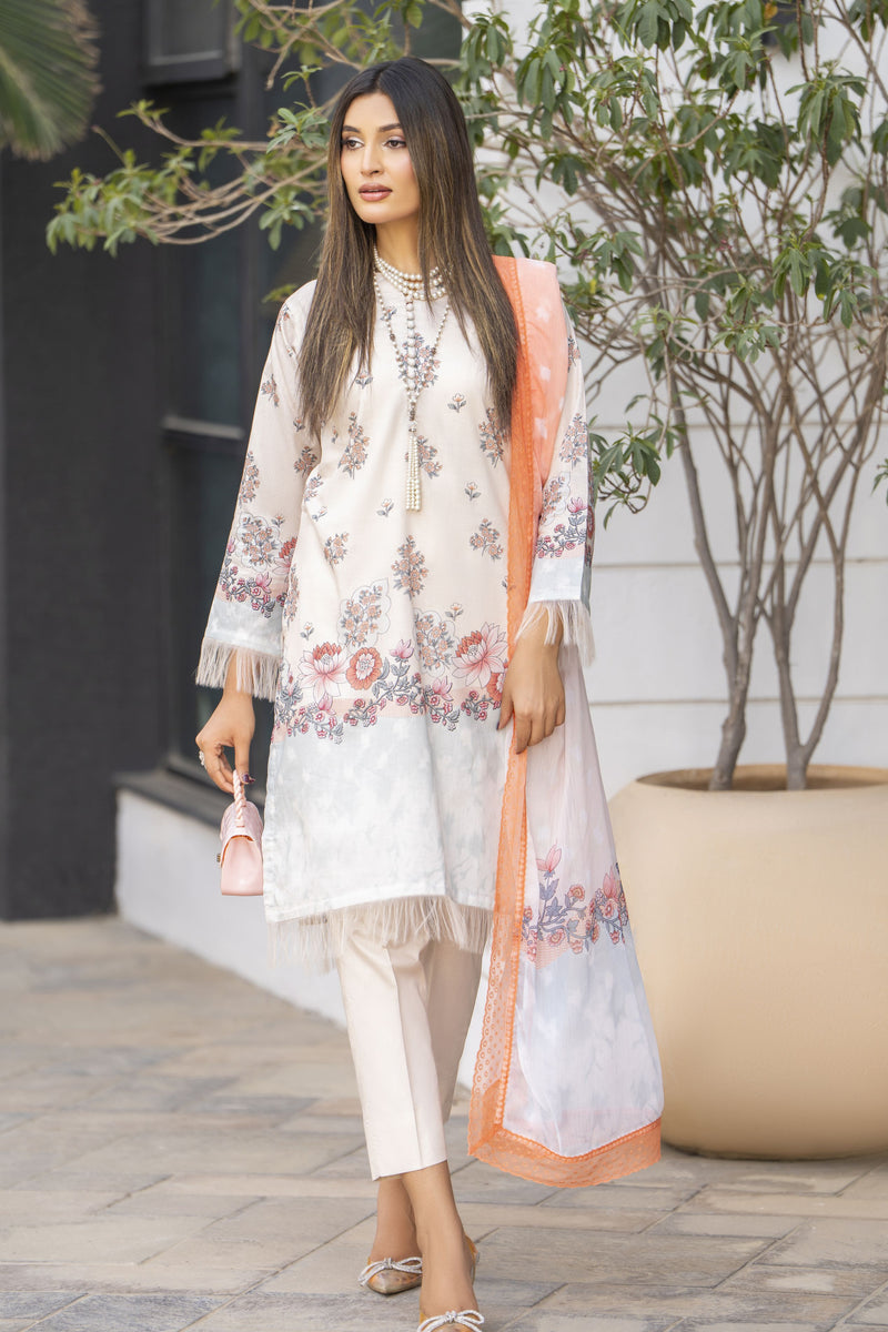Peach & Cream 3pc Lawn Suit | Garmi Ka Jora by Dress Code GKJ3