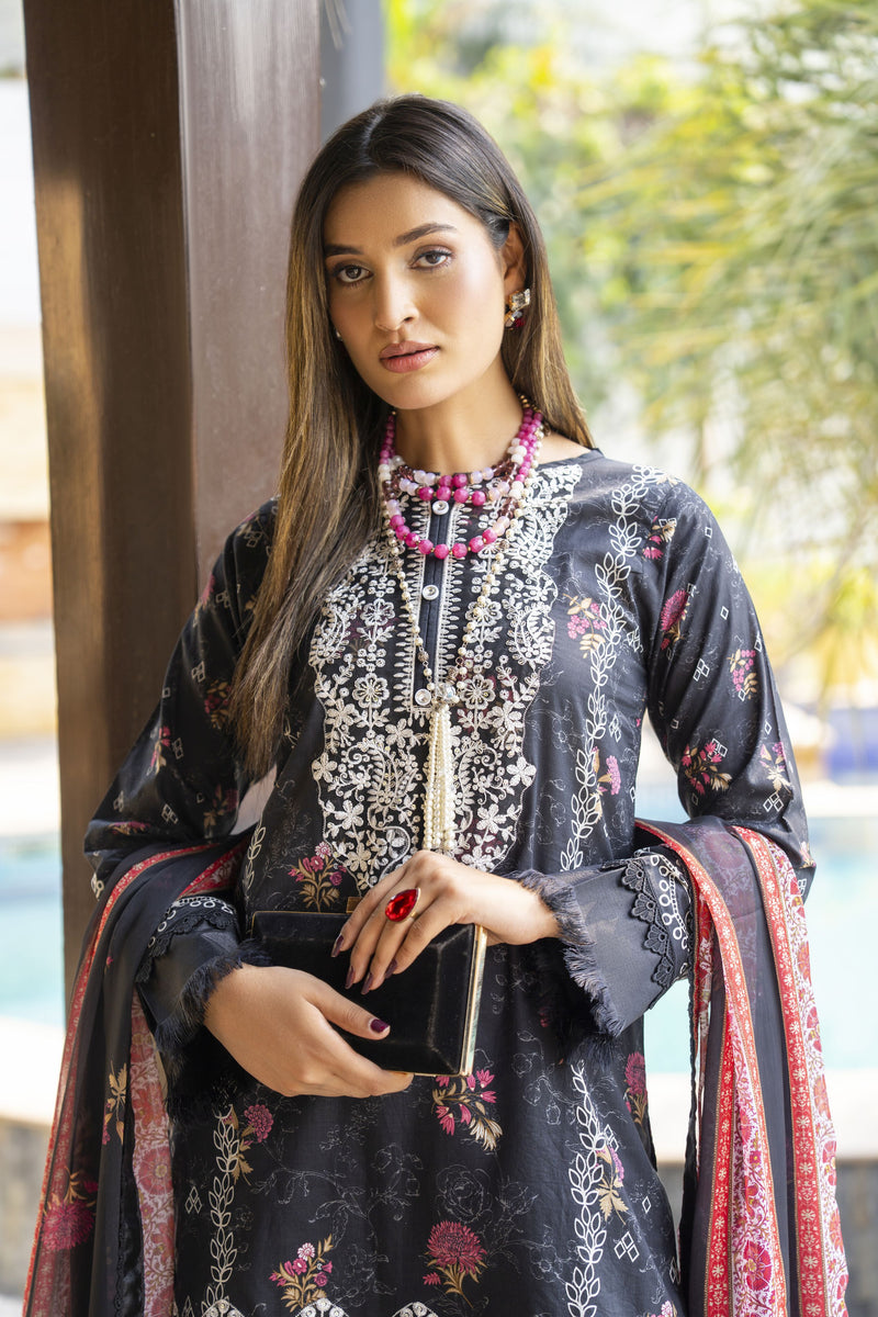 Black 3pc Embroidered Lawn Suit | Garmi Ka Jora by Dress Code GKJ7