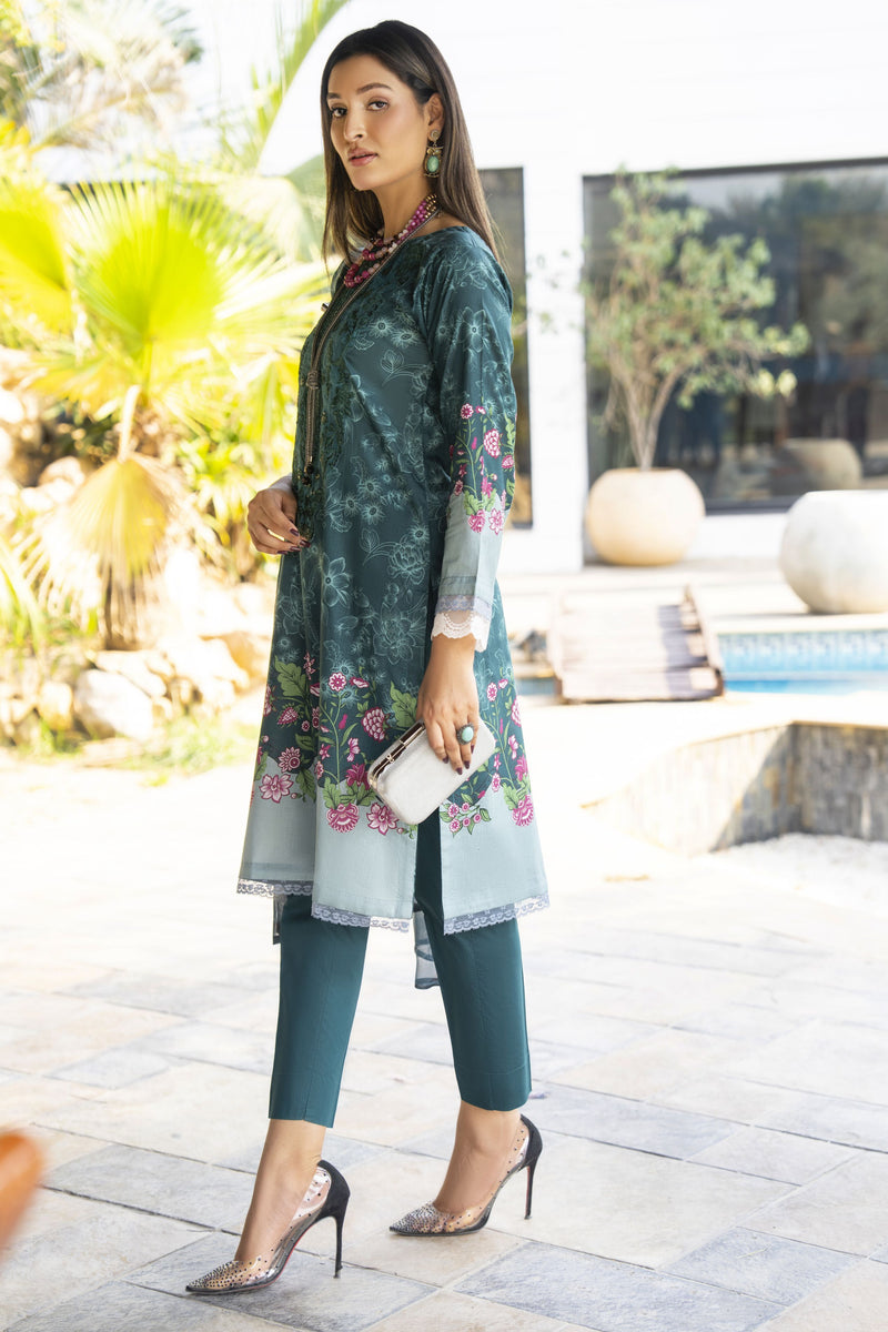 Teal 3pc Lawn Suit with Embroidered Neckline | Garmi Ka Jora by Dress Code GKJ2