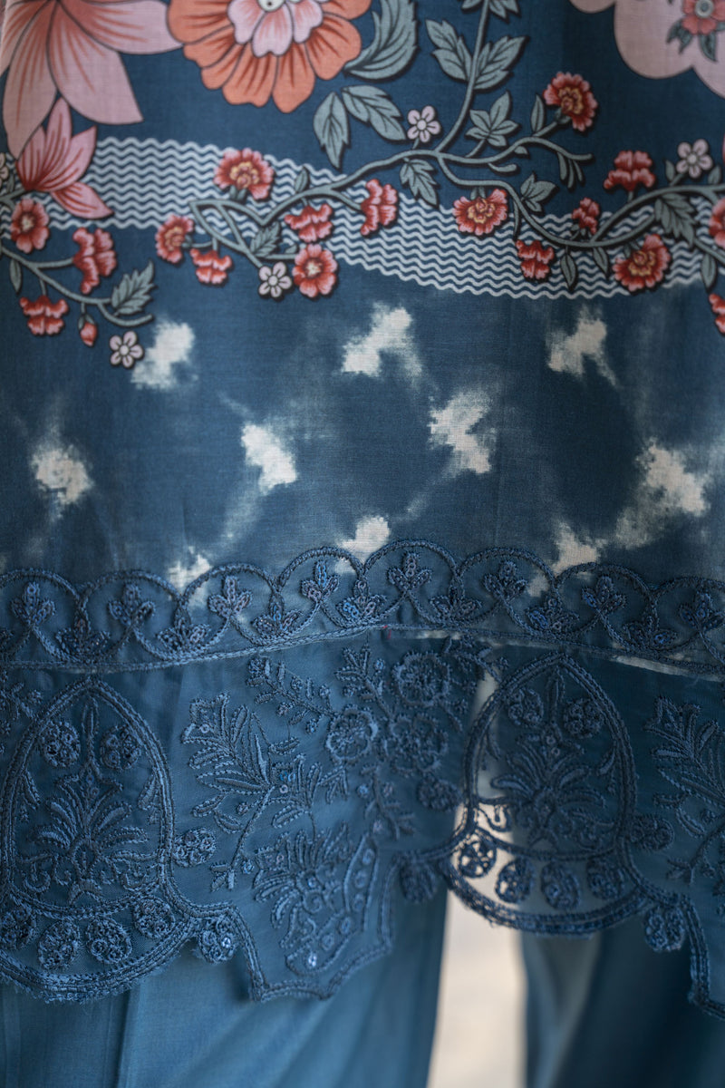 Blue Floral 3pc Embroidered Lawn Suit | Garmi Ka Jora by Dress Code GKJ4