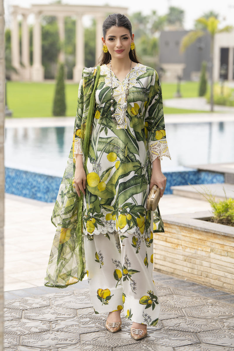 Sakeena Summer Ease – 3pc Lawn Dress with Chiffon Dupatta SSE1