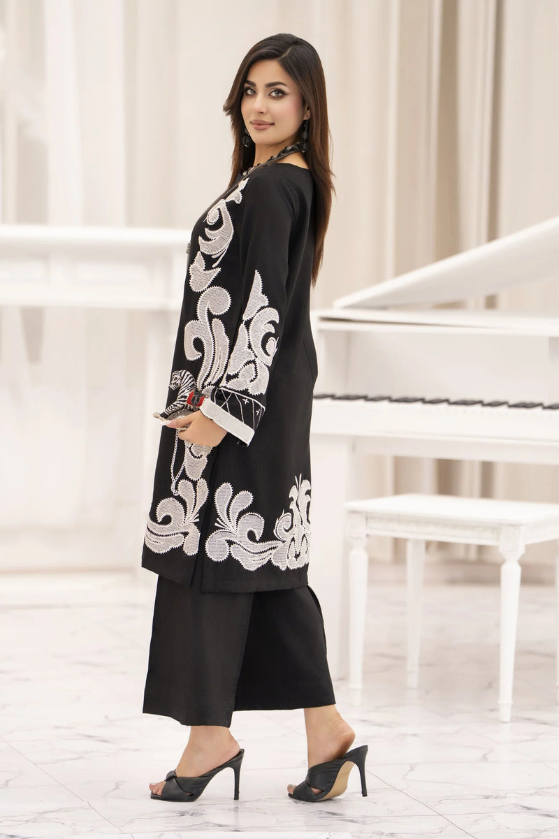 dhanak formal dresses Miski FrostFit – Black Embroidered 2pc Dress FFM3 – The Zaibai Collection:TM-Sculpt