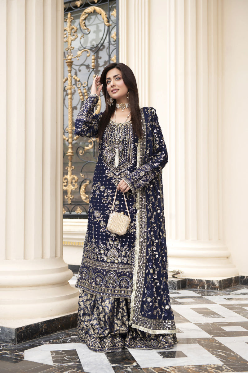 Sitara by Silver 3pc Chiffon Handworked Dress with Brocade Sharara S The Zaibai Sitara by Silver 3pc Chiffon Handworked Dress with Brocade Sharara S The Zaibai