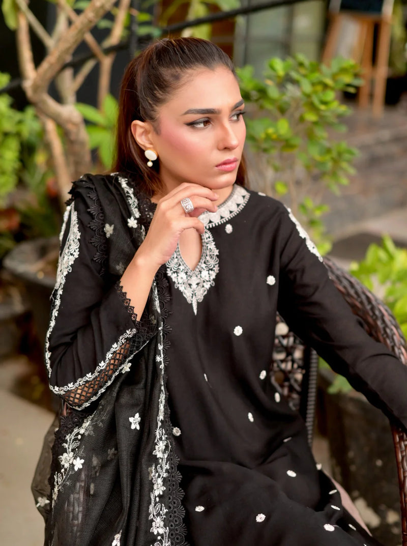 3PC KARANDI EMBROIDERED BLACK DRESS BY MONA AX The Zaibai 3PC KARANDI EMBROIDERED BLACK DRESS BY MONA AX The Zaibai
