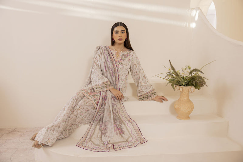 Mohagni Ready to Wear Embroidered Lawn 3pc Farshi Shalwar Suit SLM2