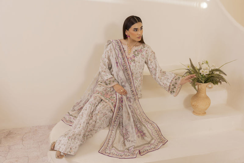 Mohagni Ready to Wear Embroidered Lawn 3pc Farshi Shalwar Suit SLM2