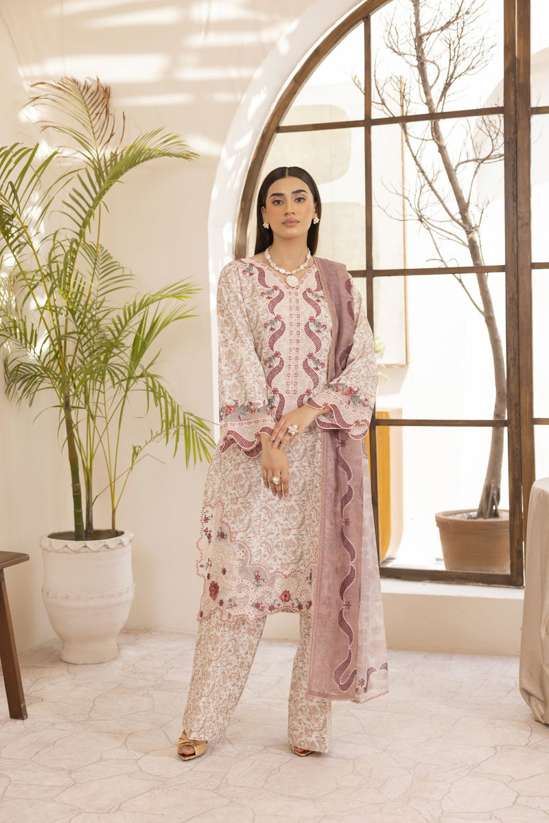 Mohagni Ready to Wear Embroidered Lawn 3pc Suit in Pink Tones SLM3