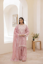 Mohagni Ready to Wear Embroidered Lawn 3pc Farhi Shalwar Suit in Soft Pink SLM5