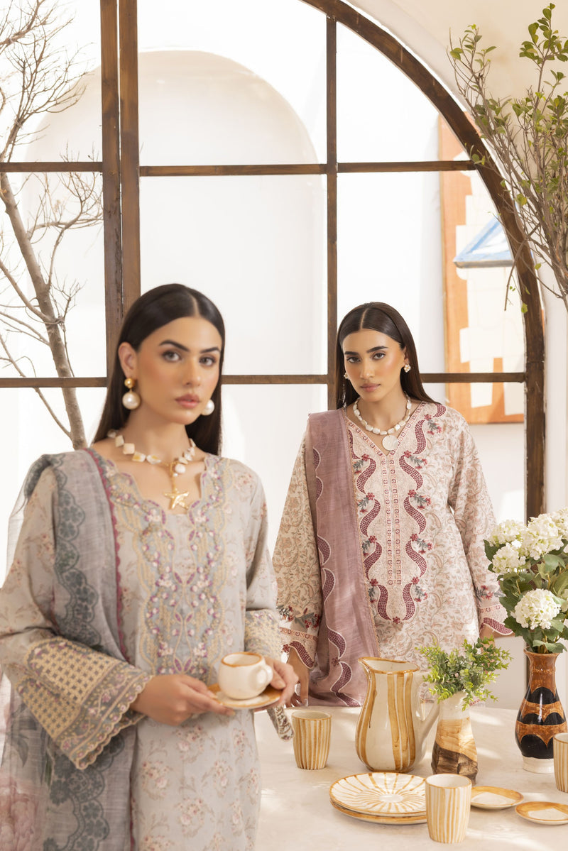 Mohagni Ready to Wear Embroidered Lawn 3pc Suit with Printed Dupatta SLM1