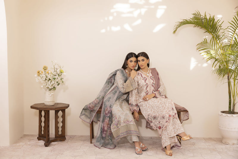 Mohagni Ready to Wear Embroidered Lawn 3pc Suit with Printed Dupatta SLM1
