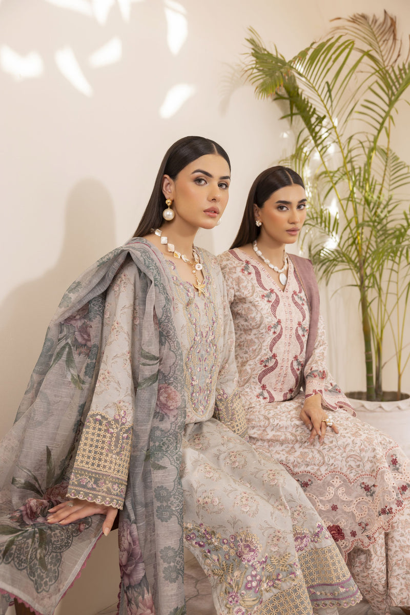 Mohagni Ready to Wear Embroidered Lawn 3pc Suit with Printed Dupatta SLM1