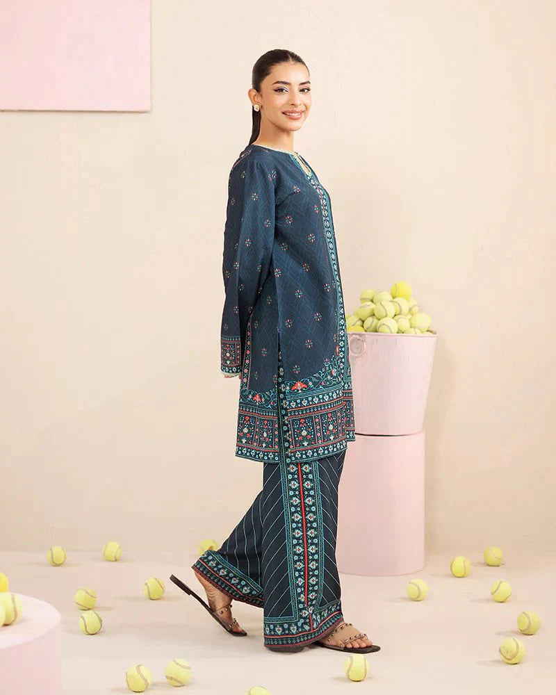 Everyday Luxe by Mona – Teal Printed Silk Lawn 2pc Co-Ord Set | MES7