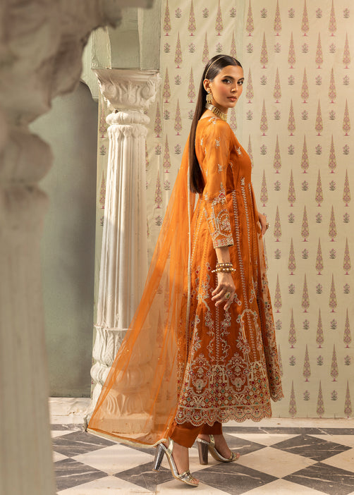 Buy online in India | Orange Pleated Gown | Label Shaurya Sanadhya