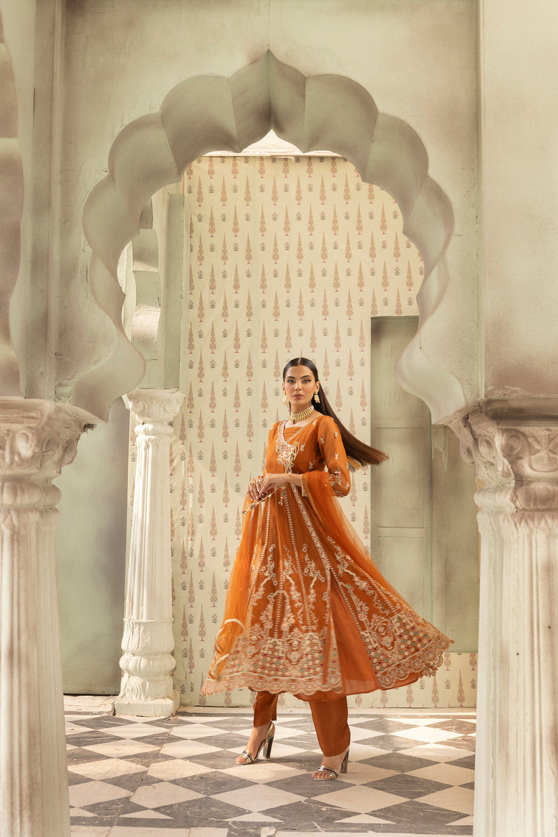 Designer Gowns - Orange Cotton Gown - LotusLane - Plus sizes available