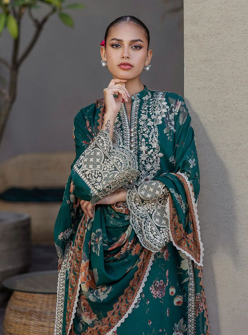 Velina - Stitched Green Floral Embroidered Lawn 3pc Suit by Zainab Chottani – ZCTL1