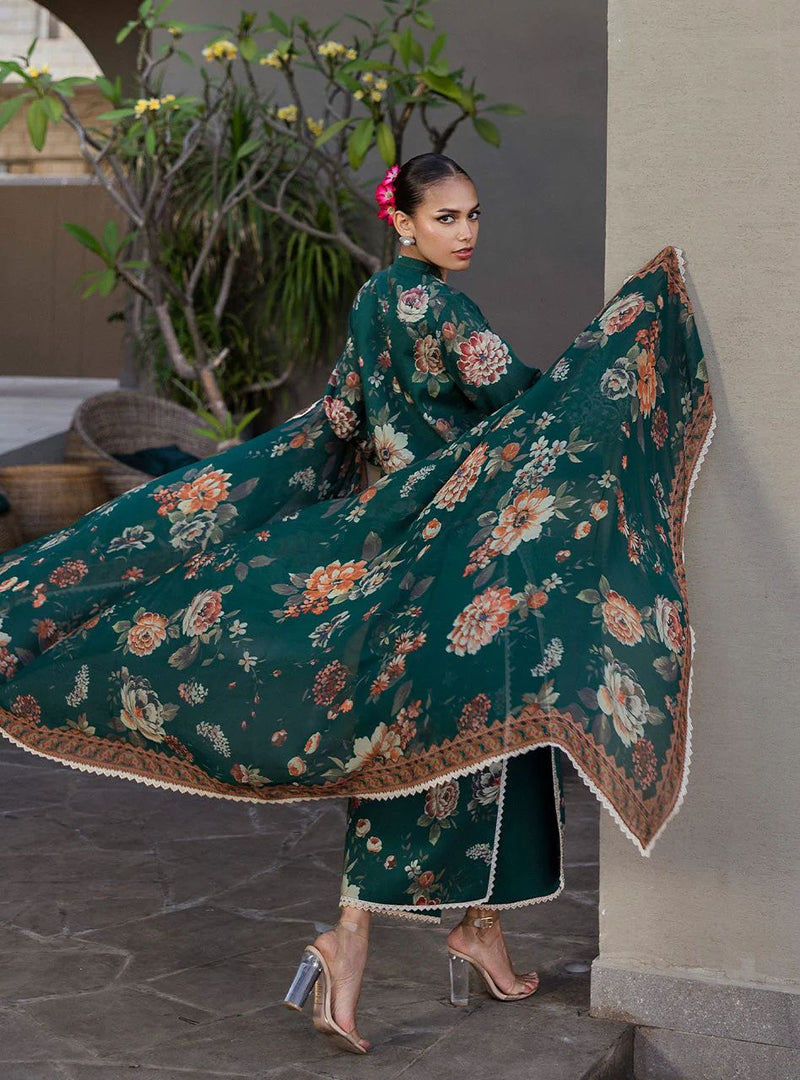 Velina - Stitched Green Floral Embroidered Lawn 3pc Suit by Zainab Chottani – ZCTL1