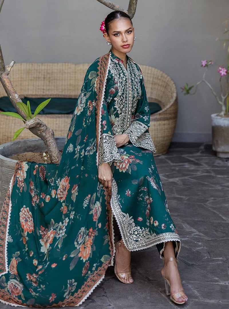 Velina - Stitched Green Floral Embroidered Lawn 3pc Suit by Zainab Chottani – ZCTL1