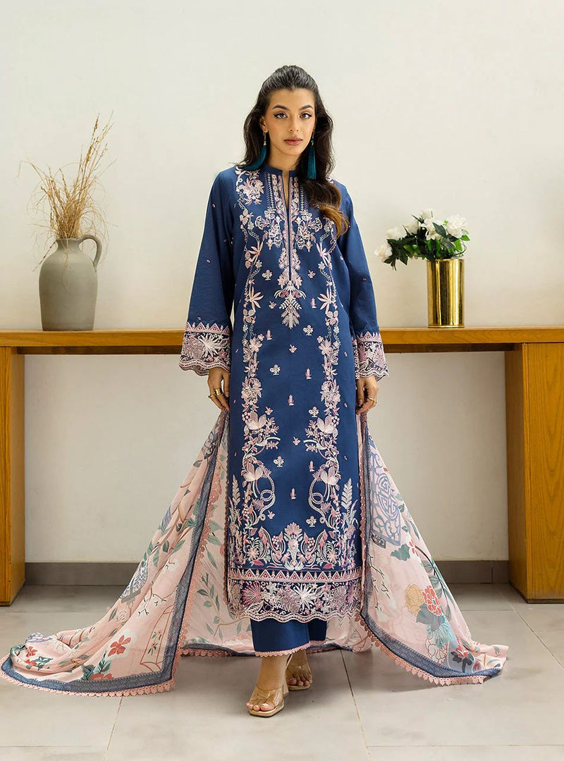 Elisa – Stitched Deep Blue Embroidered Lawn 3pc Suit by Zainab Chottani – ZCTL14