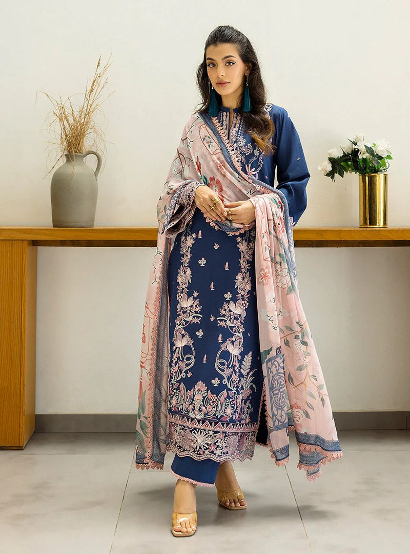 Elisa – Stitched Deep Blue Embroidered Lawn 3pc Suit by Zainab Chottani – ZCTL14
