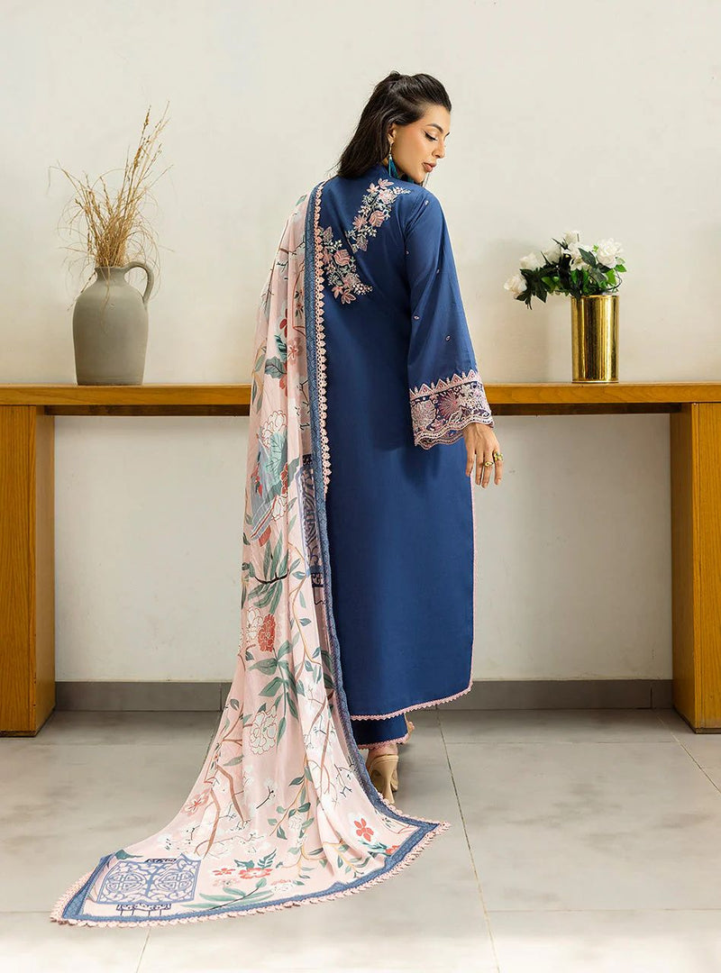 Elisa – Stitched Deep Blue Embroidered Lawn 3pc Suit by Zainab Chottani – ZCTL14
