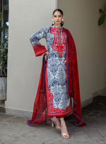 Syra – Stitched Grey & Red Printed Embroidered Lawn 3pc Suit by Zainab Chottani – ZCTL16
