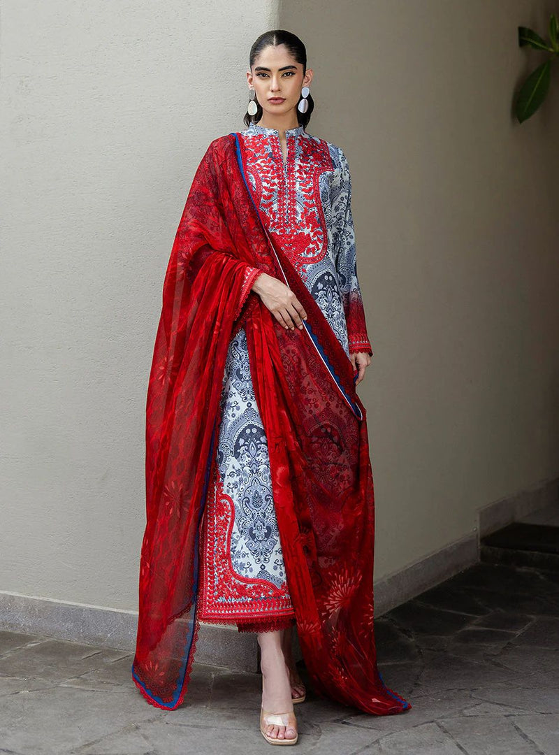 Syra – Stitched Grey & Red Printed Embroidered Lawn 3pc Suit by Zainab Chottani – ZCTL16