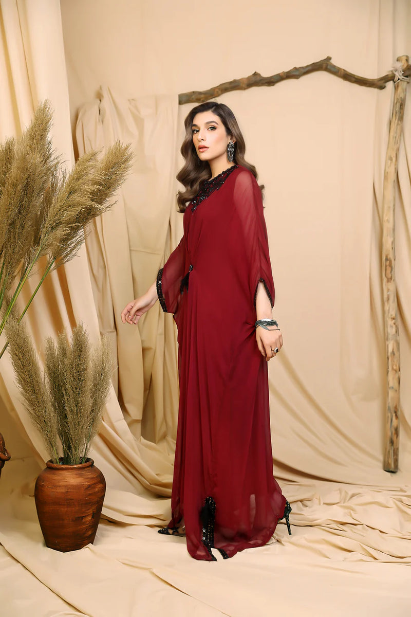 chiffon kaftan dress for women Coral Pink Chiffon and Gold Foil Kaftan