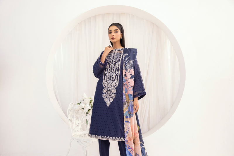 3PC HEMLINE EMBROIDERED LAWN DRESS 09