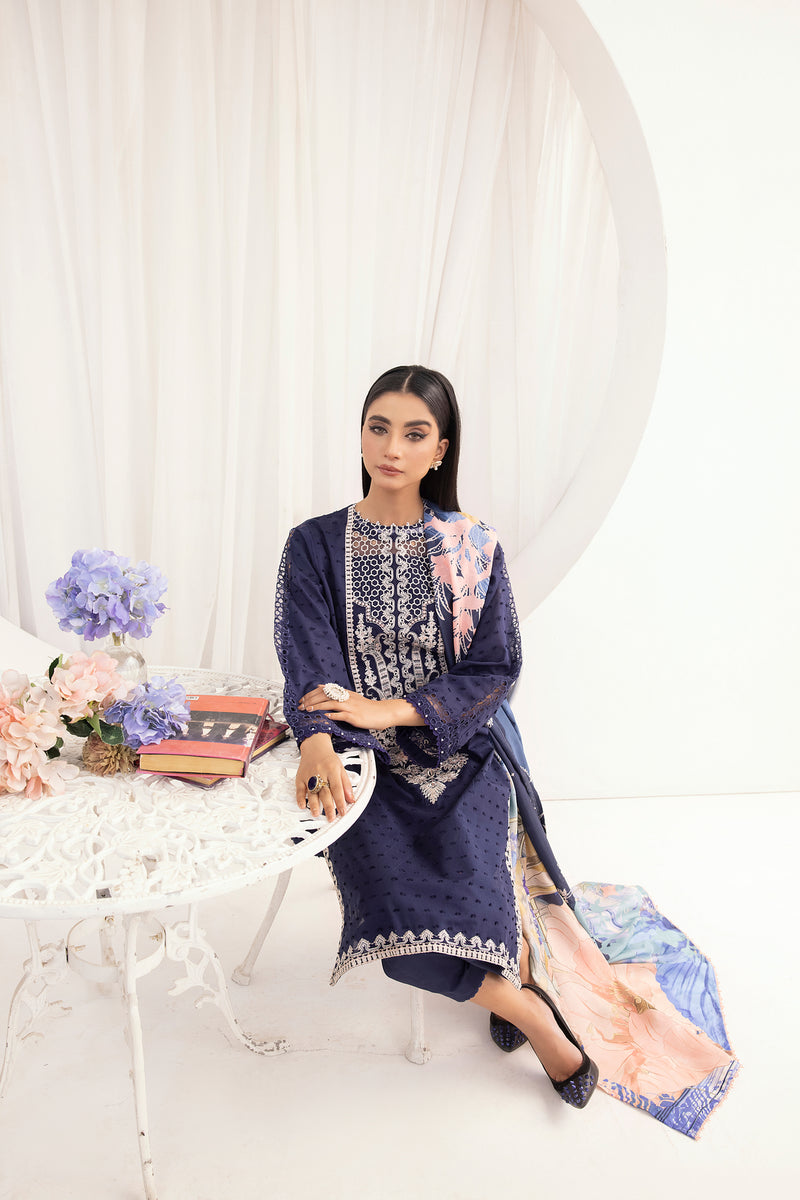 3PC HEMLINE EMBROIDERED LAWN DRESS 09